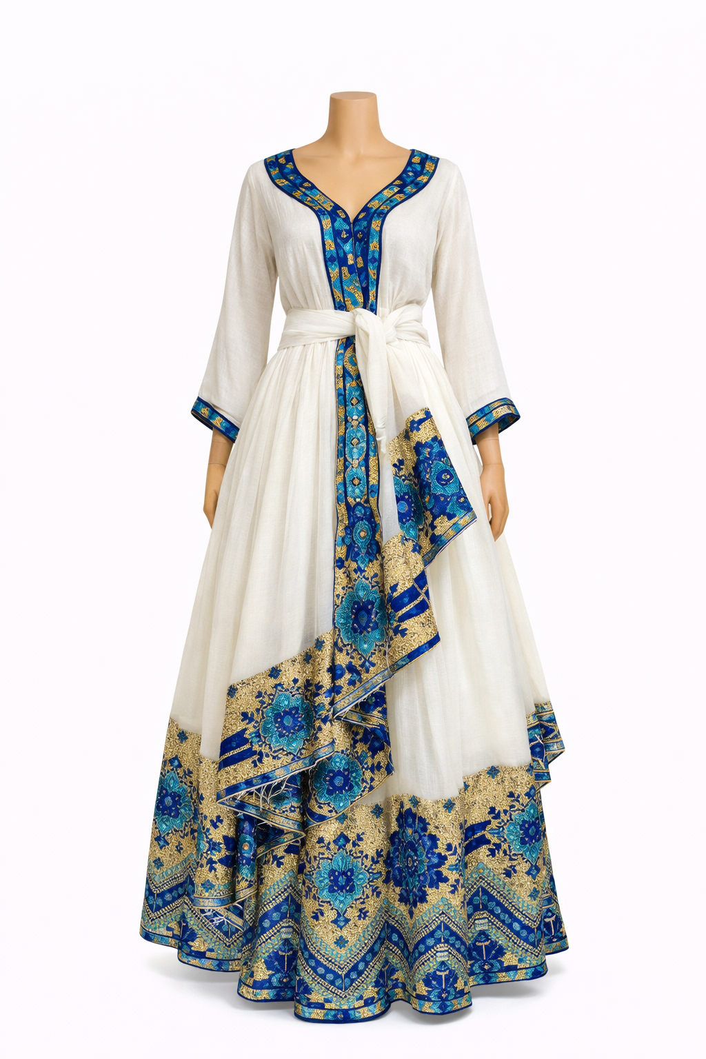 Habesha Traditional Dress — Blue & Gold Trim